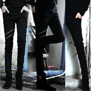 2022春季韩版潮男黑色，拉链修身个性牛仔裤，弹力铅笔小脚长裤子