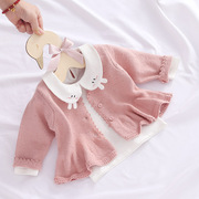 宝宝针织开衫纯棉1岁女童外套6个月婴儿毛衣公主洋气毛线裙春秋款