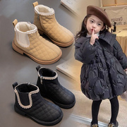 儿童女鞋子2023秋冬靴子棉鞋冬季童二棉软底棉靴中小童加绒保