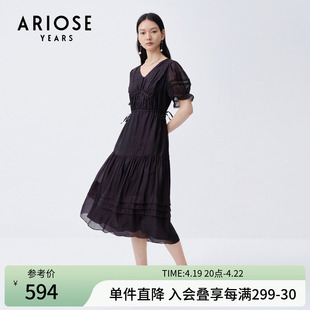 艾诺丝雅诗夏季时尚高腰镂空设计全棉平纹连衣裙20519041