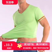  弹力紧身运动男短袖T恤打底衫 纯棉个性感韩版修身V领潮