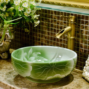 欧式台上艺术盆小号陶瓷台上盆卫生间洗手盆圆形，面盆家用台盆35cm