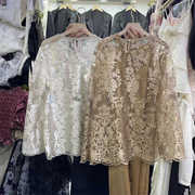 法式优雅刺绣花朵长袖衬衫女夏季高级感圆领镂空设计感蕾丝衫上衣