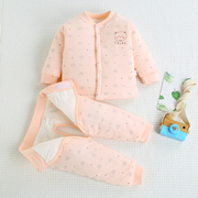 新生婴儿套装秋冬加厚保暖棉衣，0-12个月男女宝宝衣服开裆分体夹棉