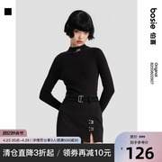 bosie2023春秋毛针织衫女半高领单排扣修身百搭时尚毛衫女潮