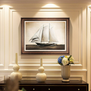 玄关装饰画单幅画客厅书房，壁画欧式墙画入户走廊油画帆船挂画美式