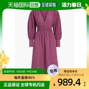 香港直邮潮奢ganni甘尼，女士抽褶方格棉布绉，条纹中长连衣裙f6