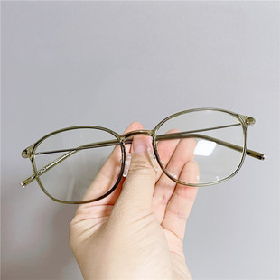 超轻绿色tr90近视眼镜框，女方形圆脸配有度数，眼睛架鼻托款防滑大框