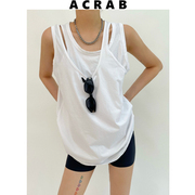 Acrab原创女装夏季小众设计复古慵懒双层U型领宽松背心女