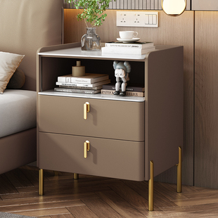 岩板床头柜实木简约现代意式轻奢创意小型柜子，极窄高款收纳柜