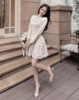 越南小众蕾丝，花边蝴蝶结长袖圆领连衣裙gsen67856