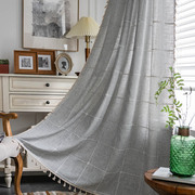 北欧简约布客厅超薄窗帘走廊门帘成品 卧室灰色针织流苏装饰窗帘