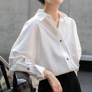 法式设计感小众白色衬衫，女春秋2023休闲宽松慵懒风蝙蝠袖上衣