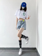 浅色高腰牛仔短裤女夏季大码胖mm显瘦小个子，毛边设计感a字热裤潮