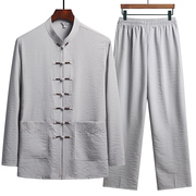 睡衣男士春夏季长袖，唐装中老年人棉绸，套装复古爸爸装中国风家居服