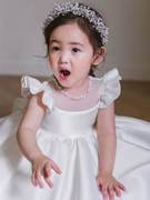 女童钢琴演出服花童礼服婚纱公主裙白色儿童生日小主持人蓬蓬纱秋