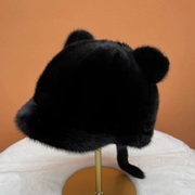 水貂猫耳朵帽子女士可爱冬季保暖加厚皮草，帽子护耳鸭舌棒球帽