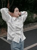 设计感抽绳褶皱白色衬衫2024女春季韩系复古百搭气质衬衣上衣