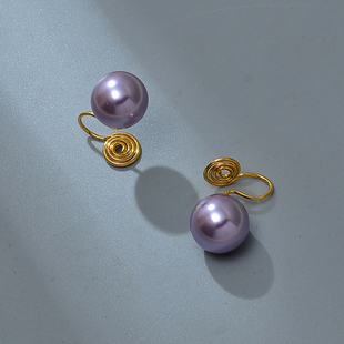高品质正圆水晶紫色珍珠蚊香盘耳夹大灯泡无耳洞925银钉气质奢华