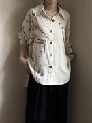尹太阳(尹太阳)原创新中式，小众设计竹叶印染清冷感棉麻男女同款衬衫上衣