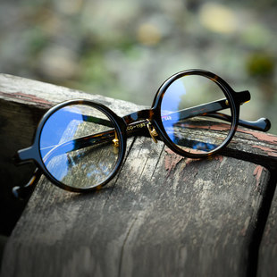 日系复古圆框眼镜近视眼镜框男白山眼镜板材黑框配平光近视镜1183