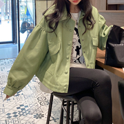 pu皮衣外套女2024年韩式复古宽松花苞袖茧型单排扣夹克上衣