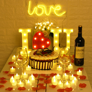 浪漫惊喜烛光晚餐道具生日装饰场景，告表白求婚创意布置室内情人节