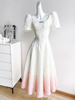 白色复古短袖连衣裙女夏季长裙小众，设计高级感气质赫本风礼服裙子
