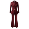 红色条纹气质西装套装女士韩剧总裁风时尚修身显瘦西服喇叭裤套装
