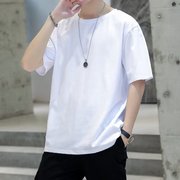 日本纯棉纯色短袖t恤男女，打底衫白色体桖大码纯黑长袖男士半袖t桖