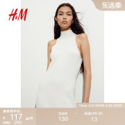 HM女装连衣裙夏季罗纹针织侧开衩修身高领长裙1189694