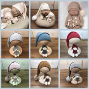 新生儿摄影长尾巴帽子大球帽婴儿满月宝宝拍照道具男女童帽子