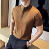 2024新中式垂感华夫格高级感polo衫立领刺绣短袖，t恤咖啡色打底衫