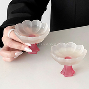 新中式琉璃粉莲花高脚玻璃茶杯家用高颜值清酒杯闻香杯品茗主人杯
