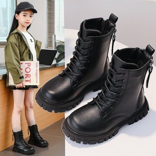 女童短靴冬季2023韩版英伦风儿童，马丁靴加绒小女孩宝宝皮靴子