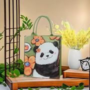 毛毡卡通油画手提包可爱女生包包熊猫托特包时尚百搭小拎包购物袋
