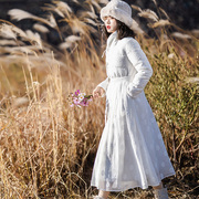 月露仙女款白色羽绒服女长款冬季立领裙摆式外套加厚
