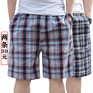 夏季纯棉沙滩裤男宽松休闲五分裤，大码居家睡裤薄格子，短裤外穿裤衩