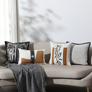 新中式沙发抱枕样板间别墅靠垫黄色刺绣玉石装饰腰枕设计师靠枕套