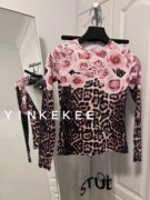 YINKEKEE（4.11上新）韩版洋气花朵晕染显瘦弹力圆领T恤女