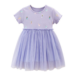 女童紫色网纱连衣裙宝宝短袖，公主裙儿童纯棉，夏装小童梦幻蛋糕裙子