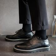 布洛克男鞋春季透气黑色雕花镂空小皮鞋韩版增高商务男士休闲皮鞋