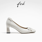 fed真皮法式单鞋，春季女鞋白色高跟鞋，粗跟单鞋女d0224-zcb215