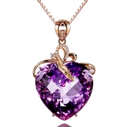 奢华心形紫水晶吊坠金彩色(金彩色)宝石，仿紫晶项链女一件
