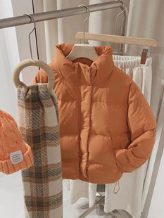 ()南瓜橘色短款棉服羽绒服，外套女秋冬欧货高端超好看加厚棉衣