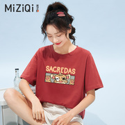 米子旗短袖纯棉t恤女夏季2024年韩版可爱风印花半袖体恤上衣