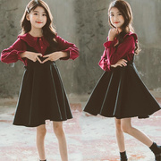 欧洲韩国女童装秋冬装加绒套装2022洋气，背带裙公主连衣裙