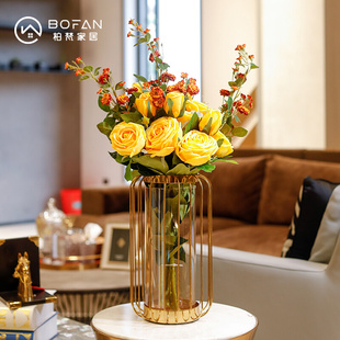 现代简约手感保湿玫瑰花瓶，干花花束轻奢客厅玄关餐桌摆花假花装饰