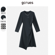 gcrues设计感小众长袖连衣裙2024年秋冬赫本风黑色裙子女春装