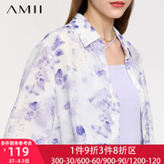 Amii夏季通勤宽松中长前短后长雪纺衫女款衬衫2024外穿上衣